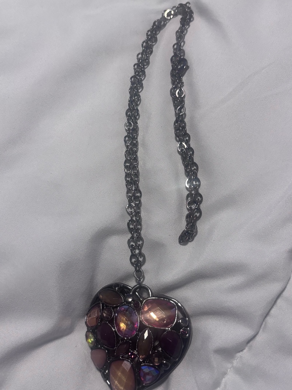 Heart Pendant Necklace with Purple Gemstones